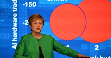 Kristalina Georgieva, managing director of the International Monetary Fund (IMF), speaks at the IMF Annual Meetings Curtain Raiser, Singapore, Oct. 7, 2026. (AFP Photo)