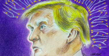 "When Trump introduced the term 'Super Intelligence' from the podium of the UNGA, he said he hoped the rest of the world would use it too, adding: 'Let’s see if I have any power.'" (Illustration by Erhan Yalvaç)