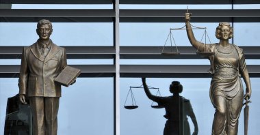 Statues at the entrance of the Constitutional Court, Ankara, Türkiye, Dec. 8, 2009. (AP Photo)