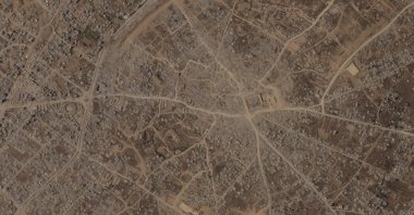 This satellite image taken by Planet Labs PBC on Sept.9, 2026 shows an Israeli military base built on top of the demolished town of Bani Suheila in the southern Gaza Strip. (Planet Labs PBC via AP)