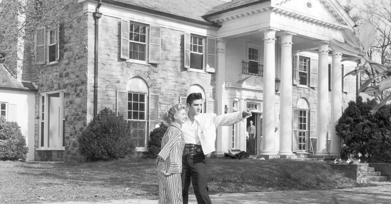 Elvis Presley with his girlfriend, Yvonne Lime, at his home, Graceland, Memphis, U.S., around 1957. (AP Photo)