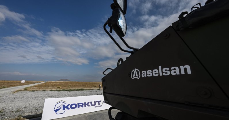 The Aselsan logo is seen on its Korkut air defense system in an undisclosed location, Sept. 24, 2026. (AA Photo)