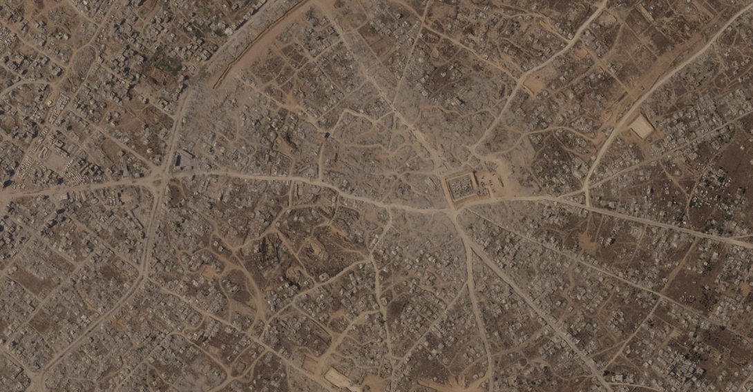 This satellite image taken by Planet Labs PBC on Sept.9, 2026 shows an Israeli military base built on top of the demolished town of Bani Suheila in the southern Gaza Strip. (Planet Labs PBC via AP)