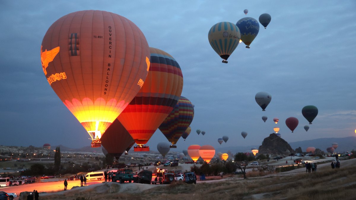 Hot air balloons rise over Cappadocia, central Türkiye, Oct. 6, 2026. (AA Photo)