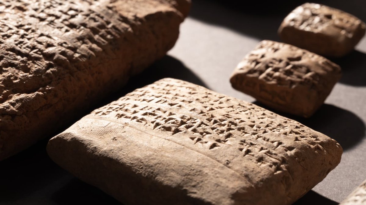 Cuneiform tablets from the Hittite royal archive unearthed at Kayalıpınar, Sivas, central Türkiye, Oct. 7, 2026.