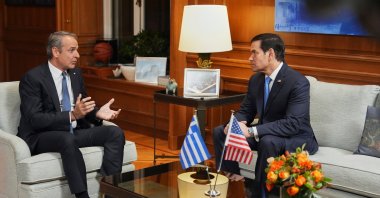 Greek Prime Minister Kyriakos Mitsotakis meets with U.S. Secretary of State Marco Rubio, Athens, Greece, Oct. 7, 2026. (AP Photo)