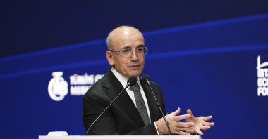 Treasury and Finance Minister Mehmet Şimşek addresses the Istanbul Economic Forum, Istanbul, Türkiye, Oct. 8, 2026. (AA Photo)