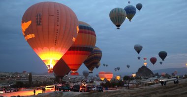 Hot air balloons rise over Cappadocia, central Türkiye, Oct. 6, 2026. (AA Photo)