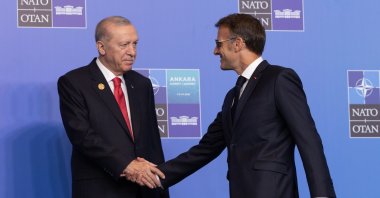 President Recep Tayyip Erdoğan shakes hands with French President Emmanuel Macron during the NATO summit, Ankara, Türkiye, July 8, 2026. (Getty Images Photo)