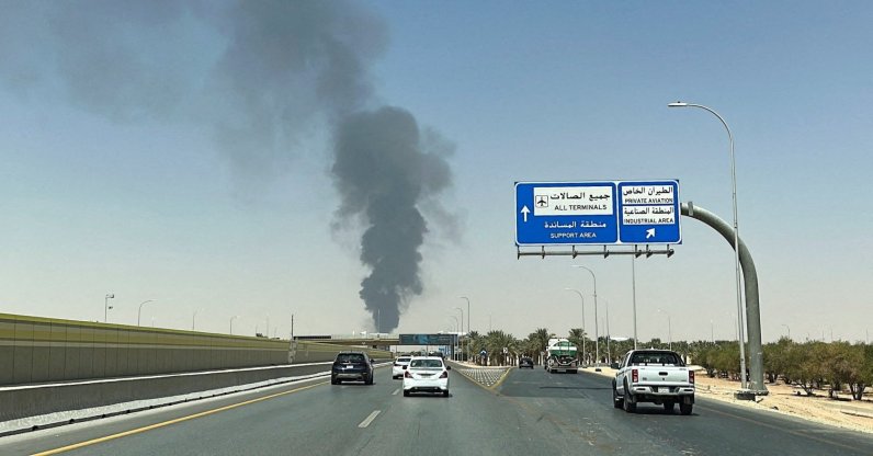 A large plume of black smoke rises from the fuel storage area at King Khalid International Airport in Riyadh, Saudi Arabia, Sept. 19, 2026. (Reuters Photo)