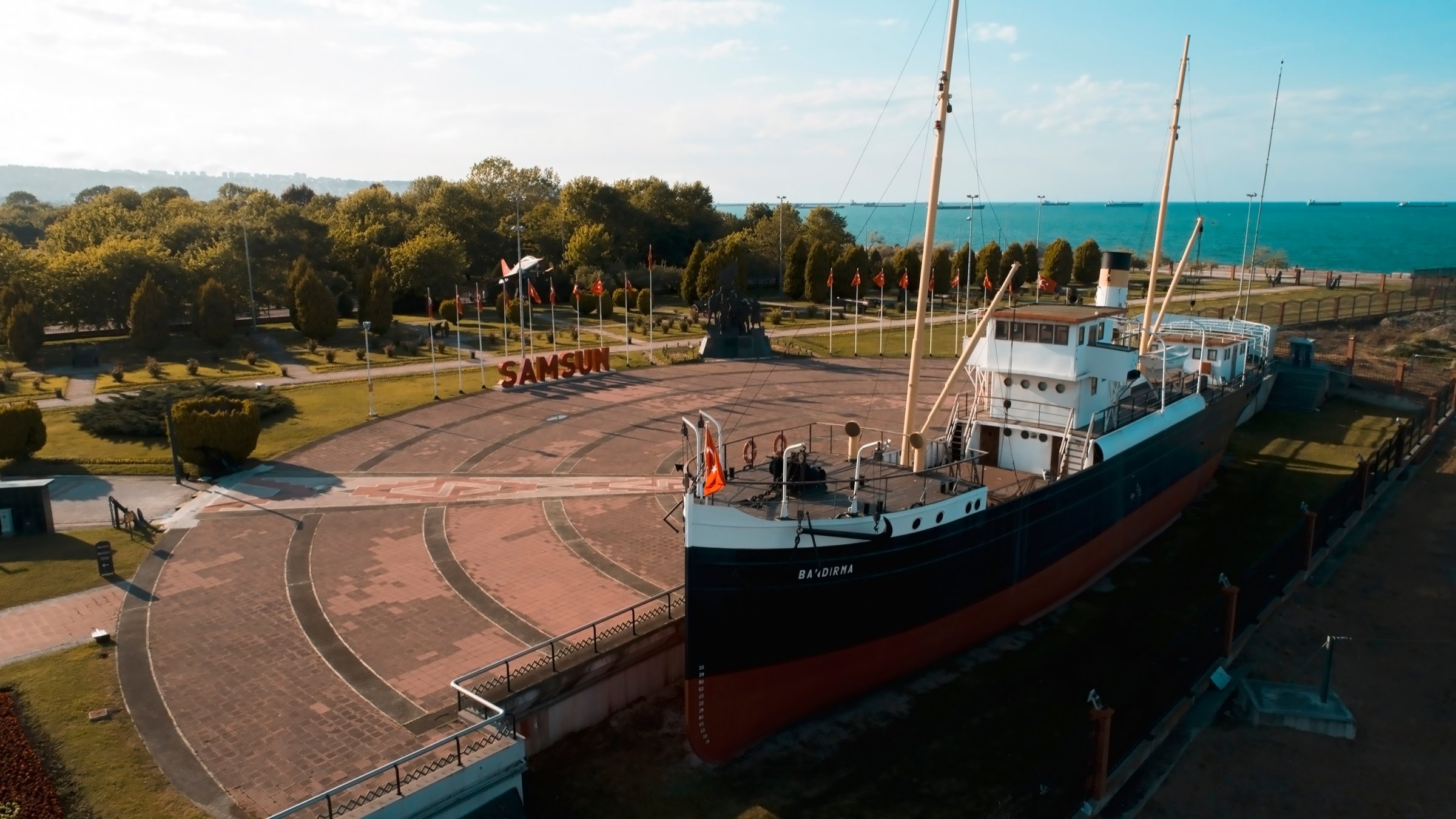 An aerial view of the historic Bandırma steamer, now operating as a museum, Samsun, northern Türkiye, Sept. 24, 2022. (Shutterstock Photo)