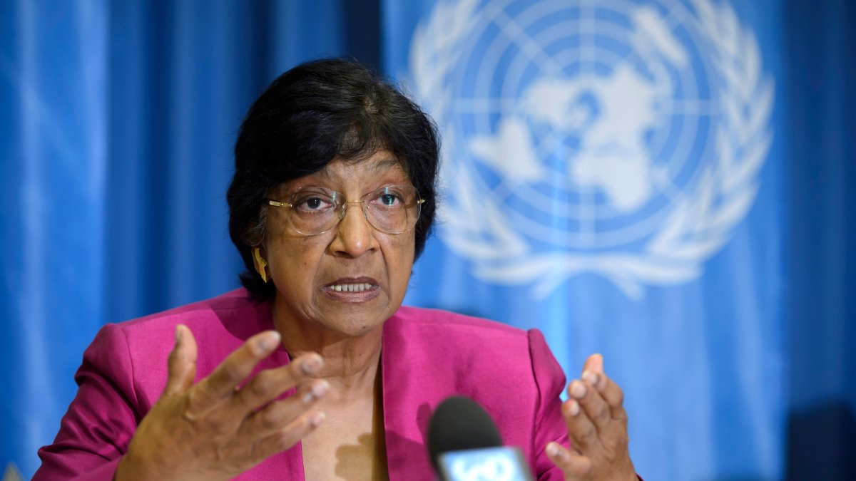 U.N. High Commissioner for Human Rights Navi Pillay, answers journalists' questions during a press conference at the Geneva Press Club, Geneva, Switzerland, July 31, 2014. (AP Photo)