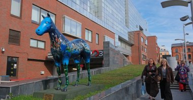 People walk near the headquarters of Yandex, Russia's leading AI and technology company, in Moscow, Russia, Oct. 8, 2026. (Reuters Photo)
