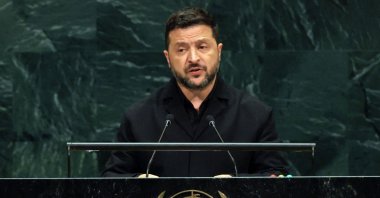 Ukraine's President Volodymyr Zelenskyy speaks during the 81st session of the United Nations (U.N.) General Assembly at U.N. Headquarters, New York City, U.S., Sept. 23, 2026. (AFP Photo)