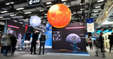 A booth of the European Space Agency at the International Astronautical Congress (IAC), Antalya province, southern Türkiye, Oct. 9, 2026. (AA Photo)