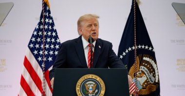 U.S. President Donald Trump delivers remarks during the "A New Golden Age" summit at the US Institute of Peace, renamed the Donald J. Trump Institute of Peace by the Trump administration, Washington, U.S., Oct. 8, 2026. (Reuters Photo)