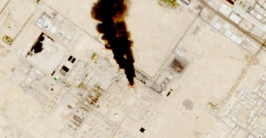 Smoke rises from the site of the Saudi Aramco refinery after reported Houthi attacks, south of Riyadh, Saudi Arabia, in this handout satellite image taken on Oct. 3, 2026. (European Union/Copernicus Sentinel-3/Handout via Reuters)