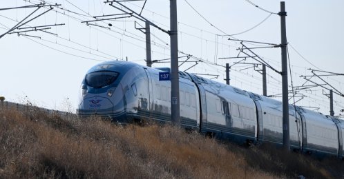 A high-speed train is seen on the Çerkezköy-Kapıkule railway line, Türkiye, Oct. 9, 2026. (AA Photo)