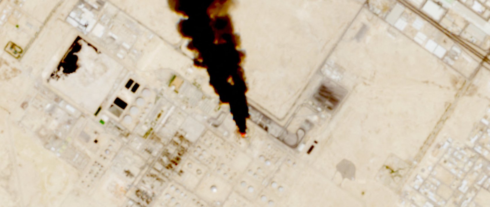 Smoke rises from the site of the Saudi Aramco refinery after reported Houthi attacks, south of Riyadh, Saudi Arabia, in this handout satellite image taken on Oct. 3, 2026. (European Union/Copernicus Sentinel-3/Handout via Reuters)