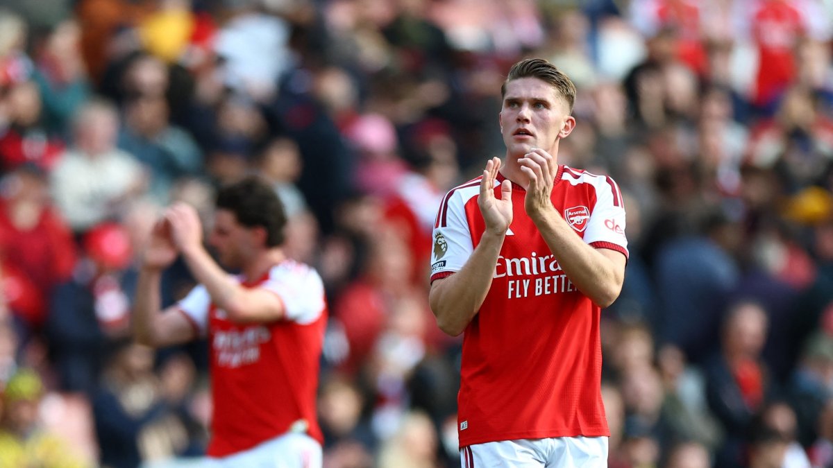 Arsenal's Viktor Gyokeres celebrates after the Premier League match between Arsenal and Leeds United at Emirates Stadium, London, U.K., Oct. 10, 2026. (Reuters Photo)