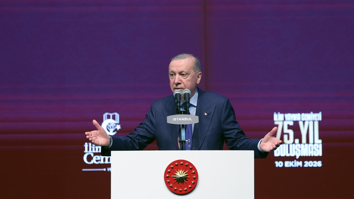 Turkish President Recep Tayyip Erdoğan attends the 75th anniversary gathering of the İlim Yayma Cemiyeti at the Istanbul Congress Center, Istanbul, Türkiye, Oct. 10, 2026. (AA Photo)