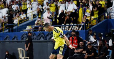 Al Nassr's Cristiano Ronaldo celebrates scoring during the Saudi Pro League match against Al Diriyah at Al Awwal Park, Riyadh, Saudi Arabia, Oct. 9, 2026. (Reuters Photo)