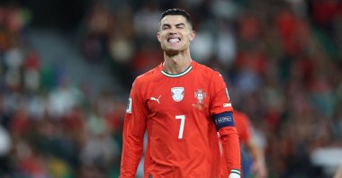 Portugal's Cristiano Ronaldo reacts to failing to score from the penalty spot during the 2026 World Cup qualifier football match between Portugal and Ireland at Jose Alvalade Stadium, Lisbon, Oct. 11, 2025. (AFP Photo)