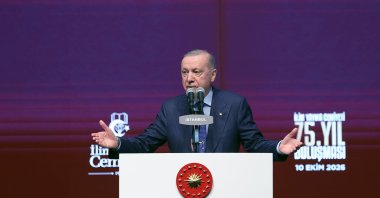 Turkish President Recep Tayyip Erdoğan attends the 75th anniversary gathering of the İlim Yayma Cemiyeti at the Istanbul Congress Center, Istanbul, Türkiye, Oct. 10, 2026. (AA Photo)