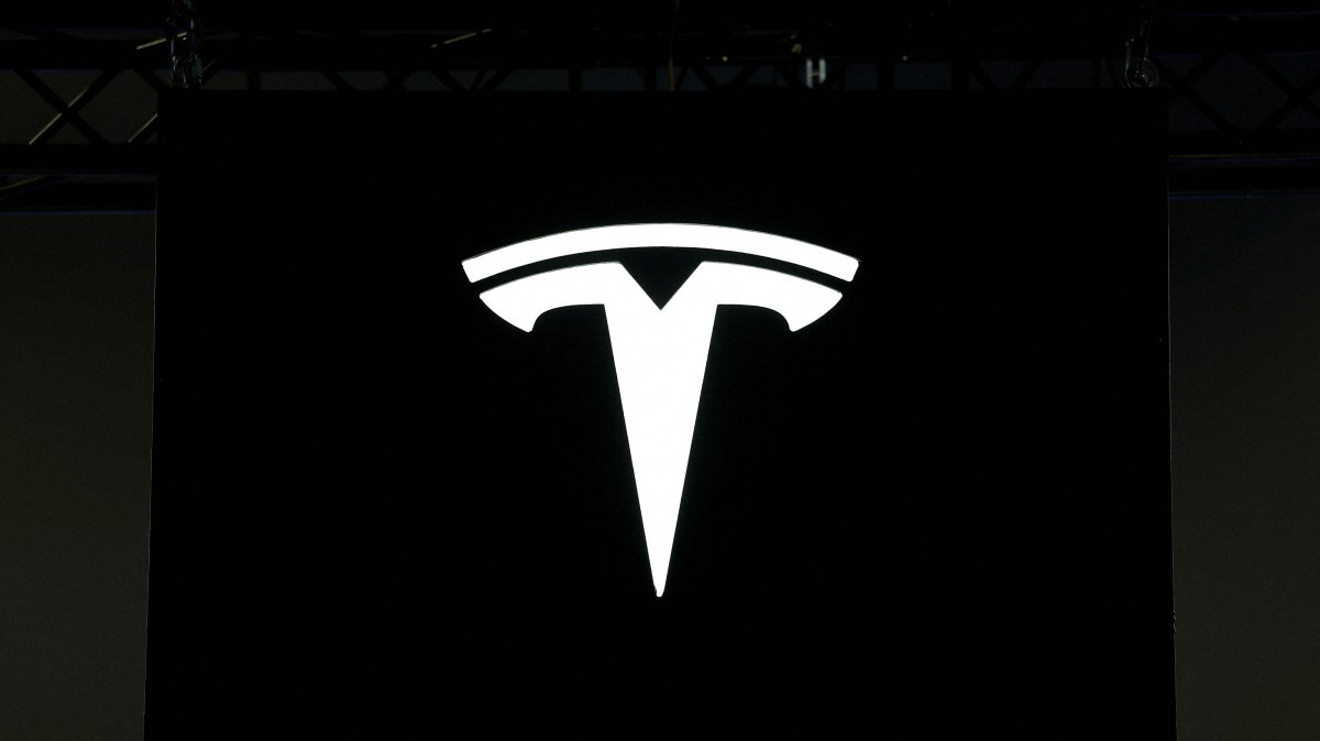 The Tesla logo at the Viva Technology conference, dedicated to innovation and startups, Paris, France, June 12, 2025. (Reuters Photo)