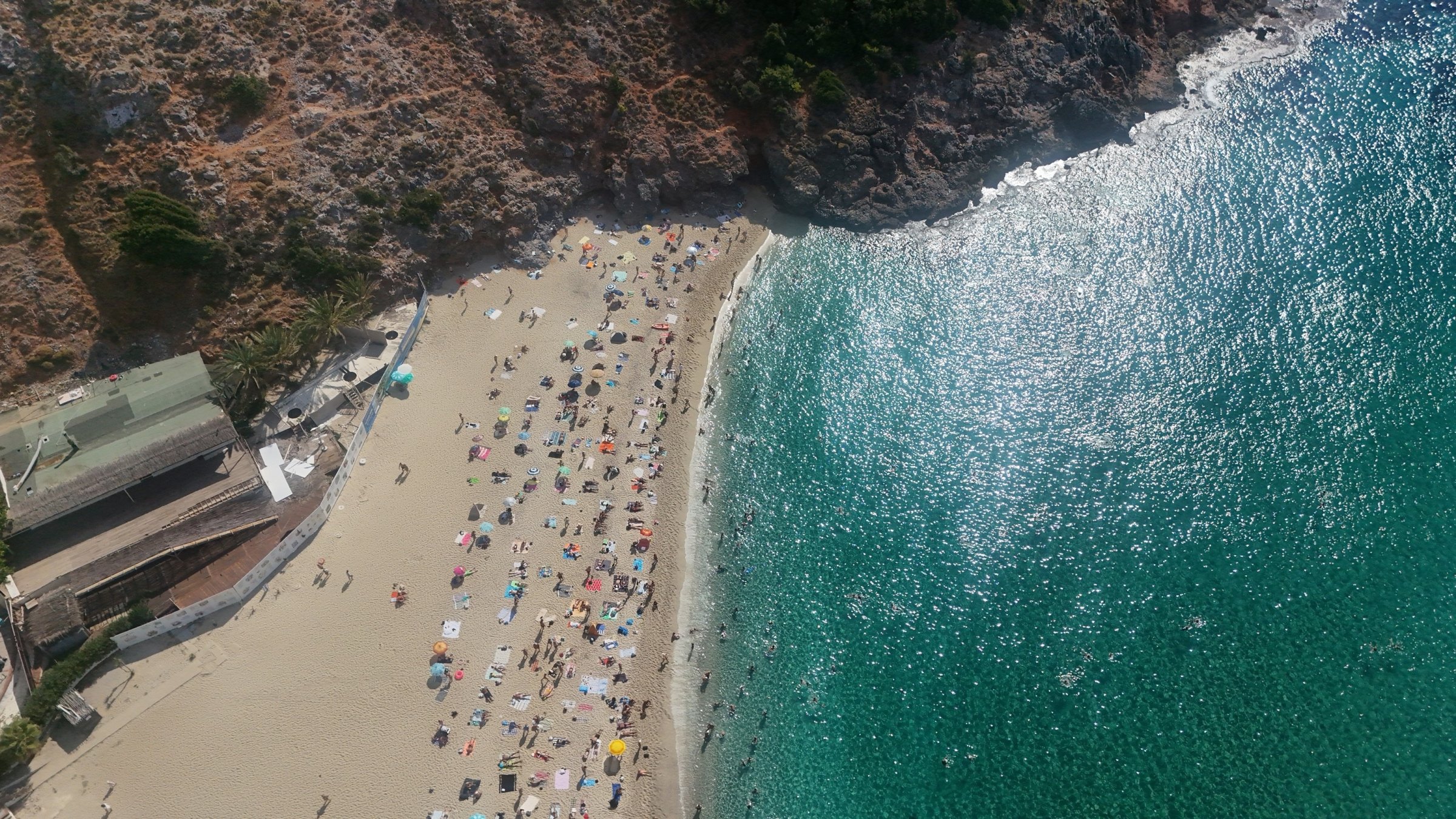 An aerial view of Cleopatra Beach, Antalya, southern Türkiye, Oct. 8, 2026. (IHA Photo)