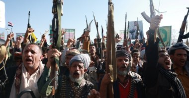 Houthi supporters rally to show support for the movement as fighting intensifies across several Yemeni fronts, Sanaa, Yemen, Oct. 9, 2026. (Reuters Photo)