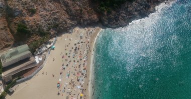 An aerial view of Cleopatra Beach, Antalya, southern Türkiye, Oct. 8, 2026. (IHA Photo)