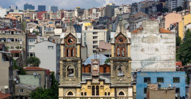 An aerial view of Dolapdere Panagia Greek Orthodox Church, Istanbul, Türkiye, July 7, 2022. (Shutterstock Photo)