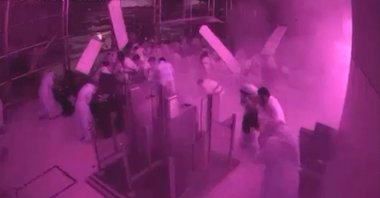 This screen grab taken from CCTV footage released by the Saudi Media Ministry on Oct. 11, 2026, shows the moment Riyadh International was hit by a Houthi strike on Oct. 10, 2026. (AFP Photo)