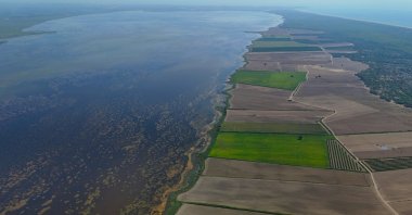 An aerial view of Akyatan Lagoon, Adana, Türkiye Oct. 12, 2026. (IHA Photo)
