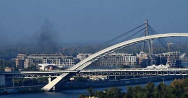 Column of smoke rises after an explosion from a Russian aerial attack in Kyiv, Ukraine, Oct. 11, 2026. (AFP Photo)