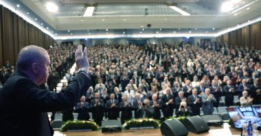 AK Party chairman, President Recep Tayyip Erdoğan, greets supporters at a meeting of the party's provincial branch chairs, Ankara, Türkiye, Sept. 29, 2026. (DHA Photo)