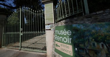A sign indicates the entrance to the Renoir Museum after four paintings were stolen in an early-morning break-in, with two recovered nearby, Cagnes-sur-Mer, French Riviera, France, Sept. 8, 2026. (Reuters Photo)