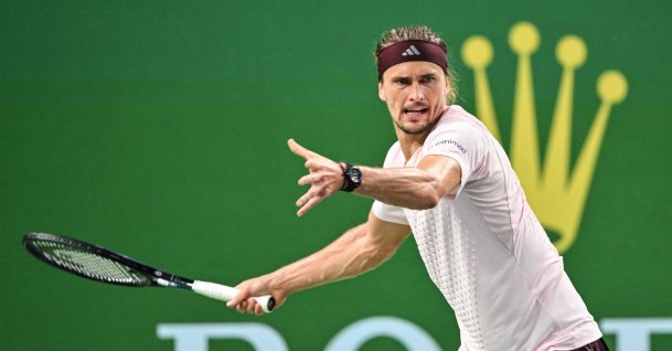 Germany's Alexander Zverev hits a return to France's Quentin Halys during their men's singles match at the Shanghai Masters tennis tournament in Shanghai, China, Oct. 11, 2026. (AFP Photo)