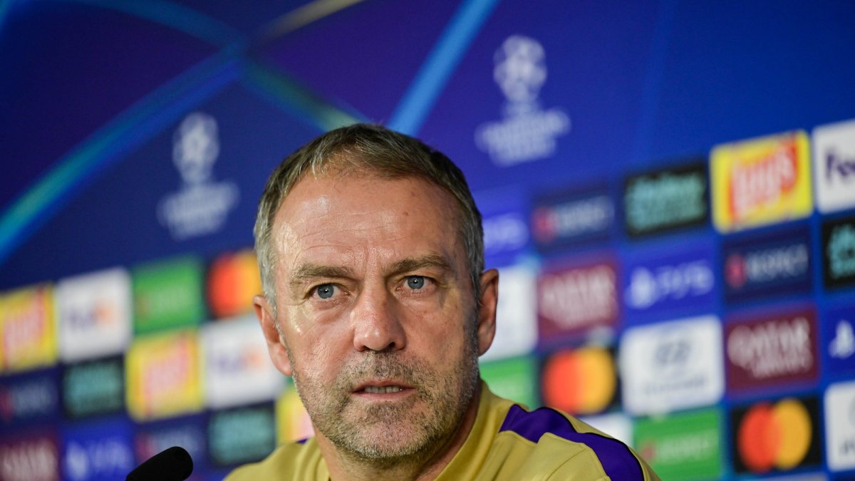 Barcelona coach Hansi Flick addresses the press ahead of the UEFA Champions League match against Galatasaray, Istanbul, Türkiye, Oct. 12, 2026. (AA Photo)