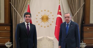President Recep Tayyip Erdoğan receives Nechirvan Barzani, the leader of Iraq's Kurdistan Regional Government (KRG), in the capital Ankara, Türkiye, Sept. 3, 2020. (DHA Photo)