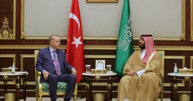 President Recep Tayyip Erdoğan meets with Crown Prince Mohammed bin Salman, Jeddah, Saudi Arabia, April 28, 2022. (IHA Photo)