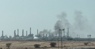 Smoke rises from a fire at the Aramco refinery south of Riyadh, Saudi Arabia, Oct.3, 2026. (Reuters File Photo)