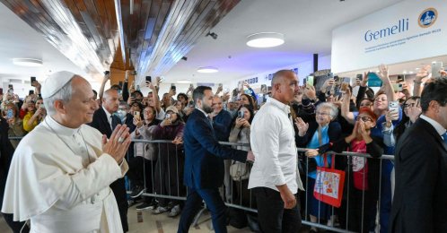 Pope Leo XIV arrives at Rome's Gemelli University Hospital ahead of an operation to remove a lump from his lung, Oct. 13, 2026. (Vatican Media Handout via AFP) 