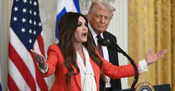 Kimberly Guilfoyle, then nominee to be the American ambassador to Greece, speaks alongside U.S. President Donald Trump, during a Greek Independence Day celebration in the East Room of the White House in Washington, D.C., U.S., March 24, 2025. (AFP File Photo)