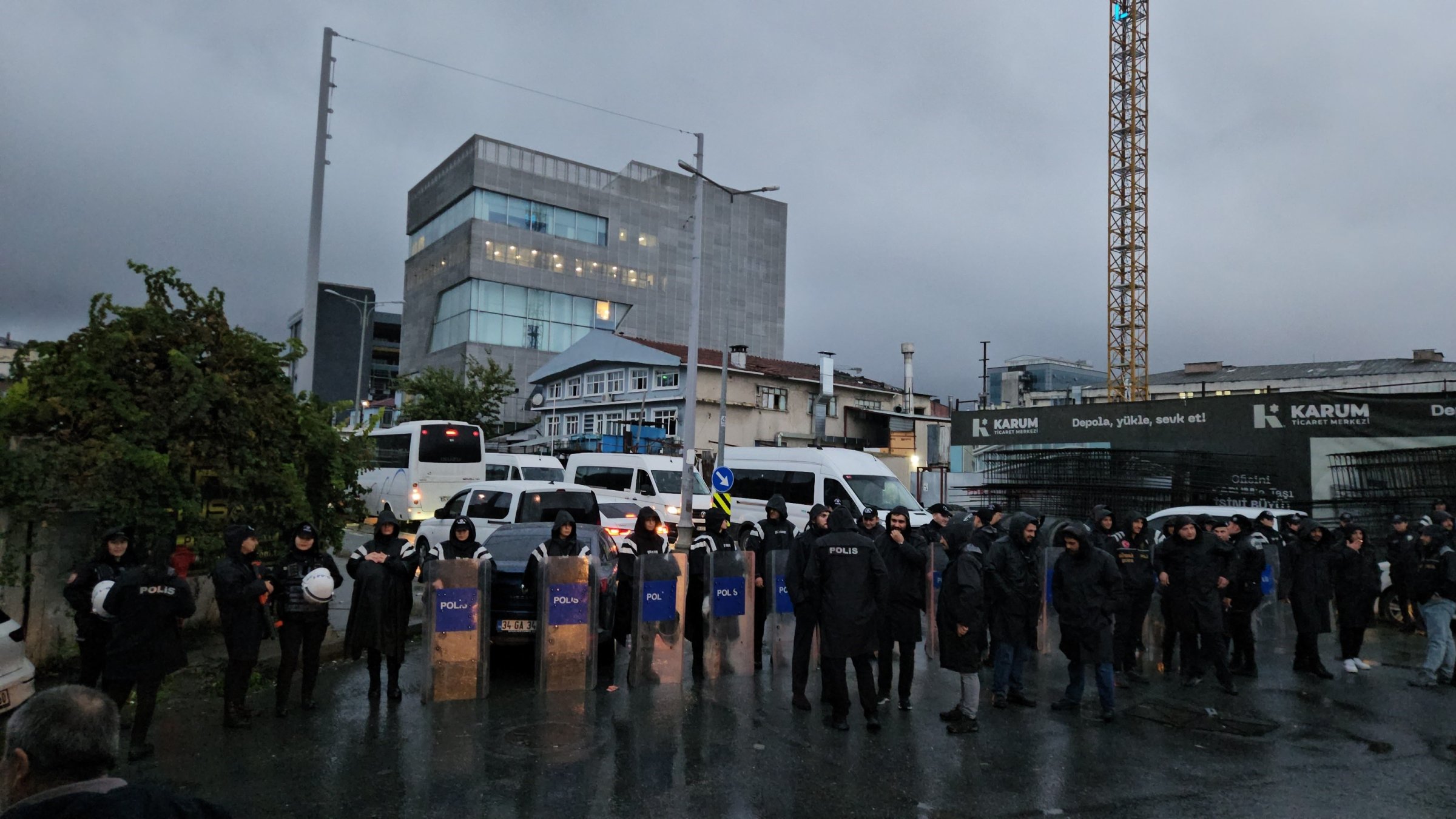 Riot police guard the building of Halk TV, Istanbul, Türkiye, Oct. 14, 2026. (İHA Photo)