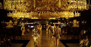 Models walk the runway during the Saint Laurent Womenswear Spring/Summer 2027 show as part of Paris Fashion Week, Paris, France, Sept. 29, 2026. (Getty Images Photo)
