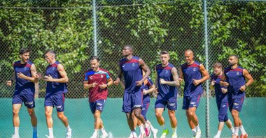 Trabzonspor players train ahead of the UEFA Europa League match against KuPS Kuopio, Trabzon, Türkiye, Oct. 13, 2026. (IHA Photo)
