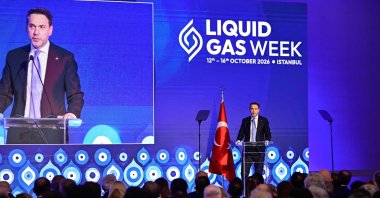 Energy and Natural Resources Minister Alparslan Bayraktar speaks during the opening of Liquid Gas Week 2026, Istanbul, Türkiye, Oct. 14, 2026. (AA Photo)