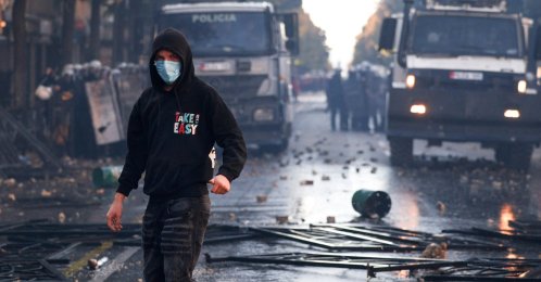 A protestor stands as Albanian students hold an anti-government protest in Tirana, Albania, Oct. 13, 2026. (Reuters Photo)